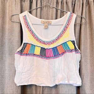 Embroidered Colorful Flowy Crop Top, Double-Lined